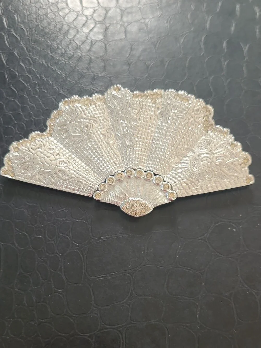 Dior Gold Filigree Fan Brooch with Clear Crystals
